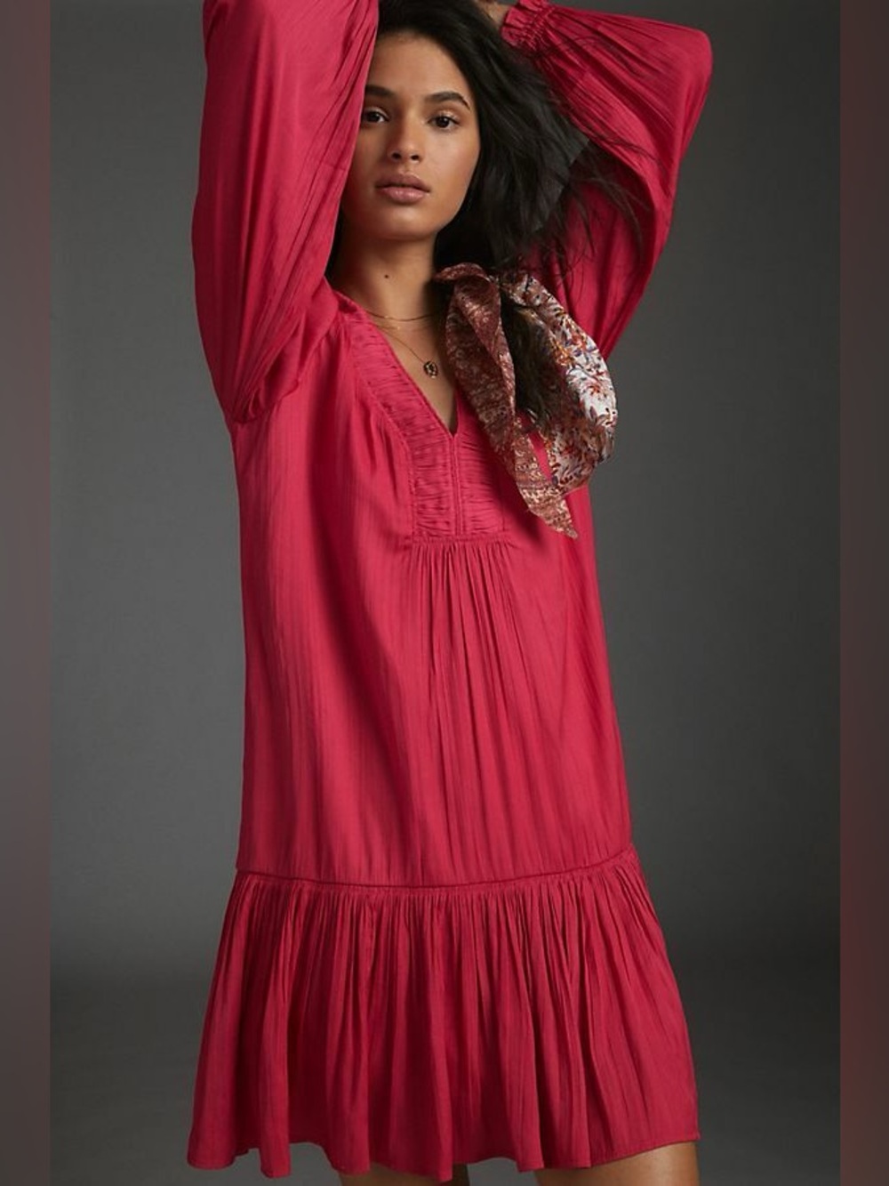 Anthropologie vibrant V-Neck Peasant Dress large